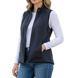 Como Vintage Women's Small Dark Solid Grey Zip Up Pocket Sleeveless Collar Vest